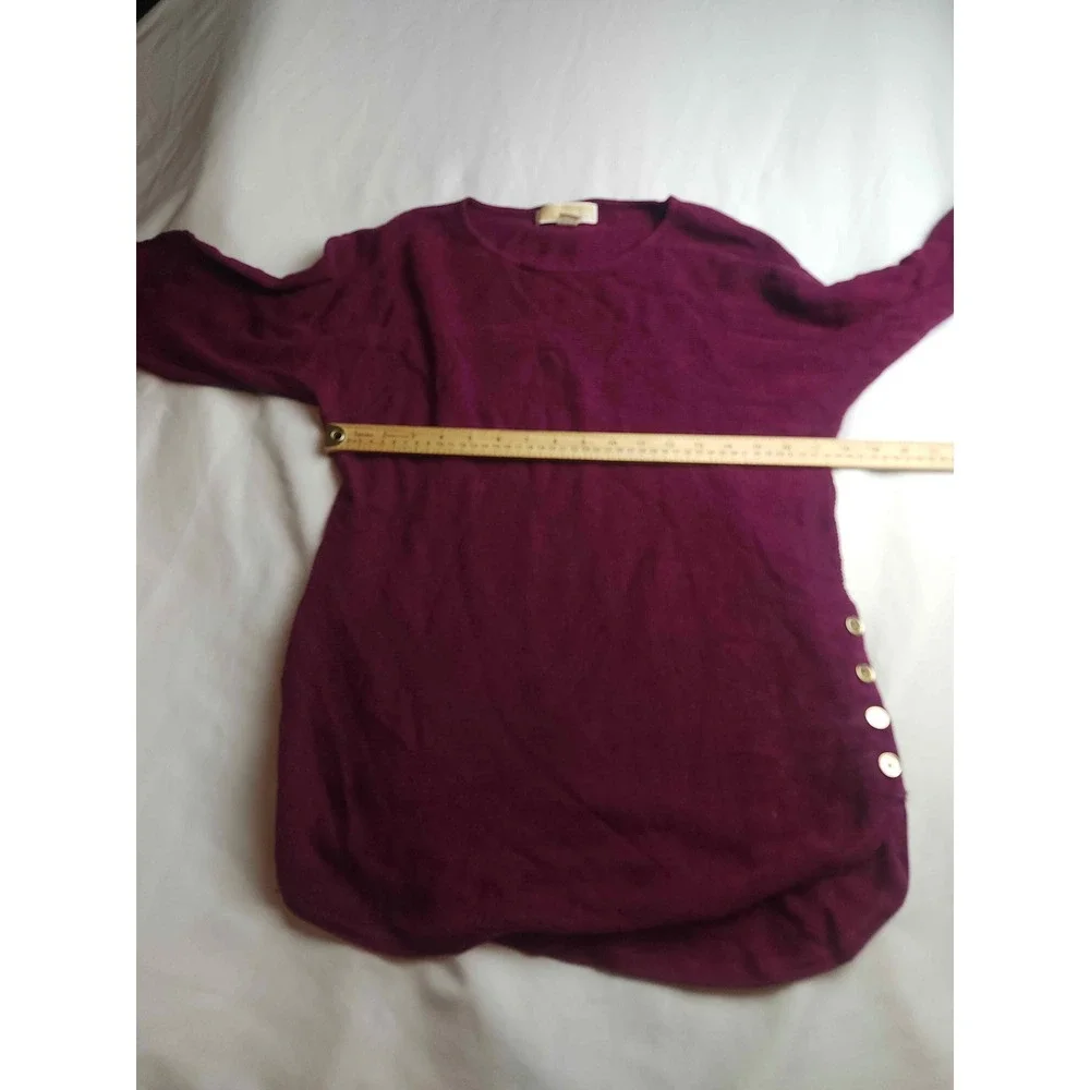 Michael Kors Womens Waffle Knit Side Button Tunic Sweater Burgundy Plum Medium